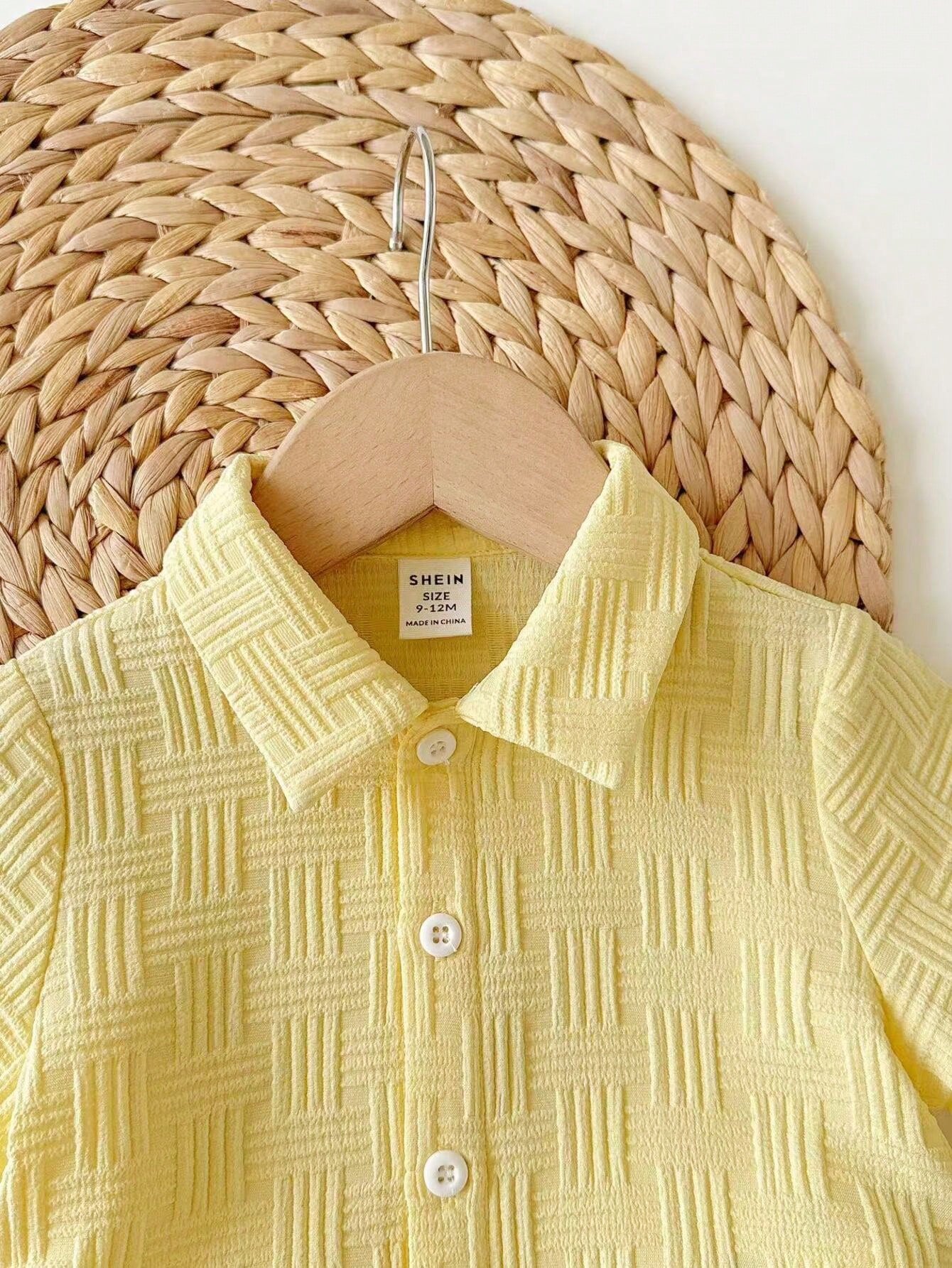 Boys Woven Texture Collar Shirt & Trousers Set - Buttercup