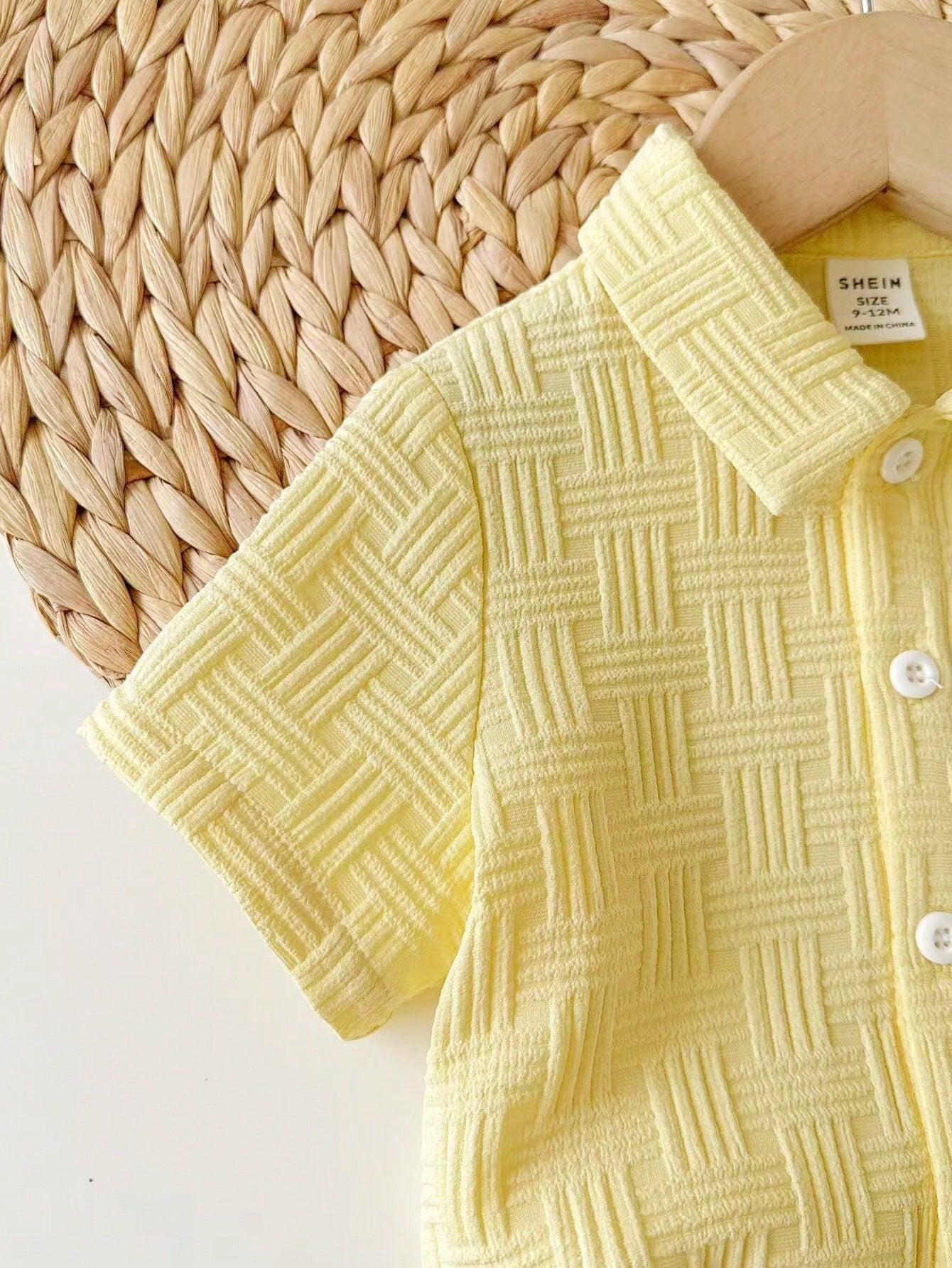 Boys Woven Texture Collar Shirt & Trousers Set - Buttercup