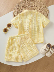 2pcs Boys Textured Mandarin Collar Shirt & Shorts Set - Buttercup