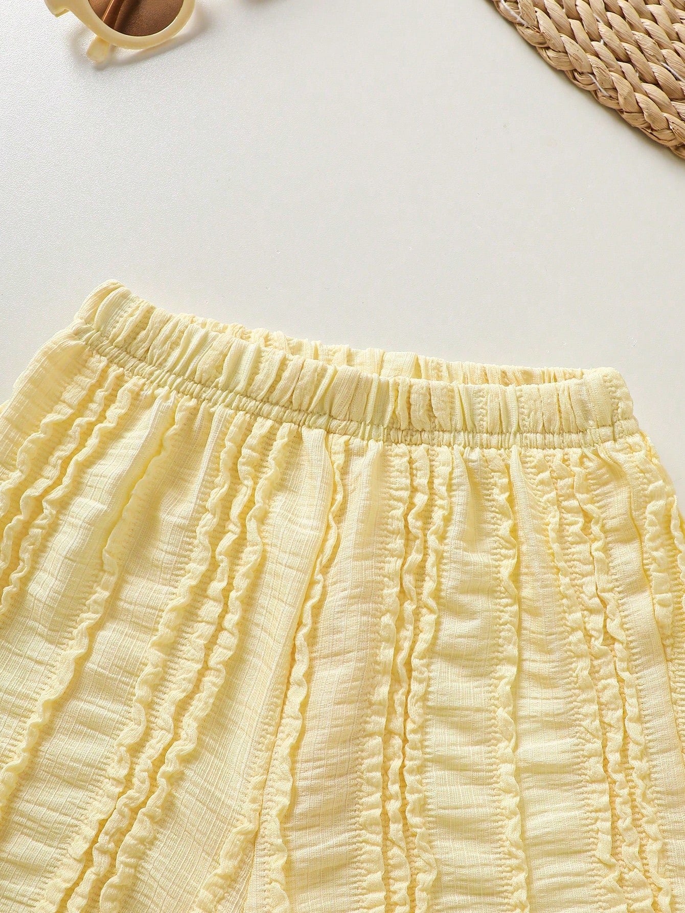 2pcs Boys Textured Mandarin Collar Shirt & Shorts Set - Buttercup