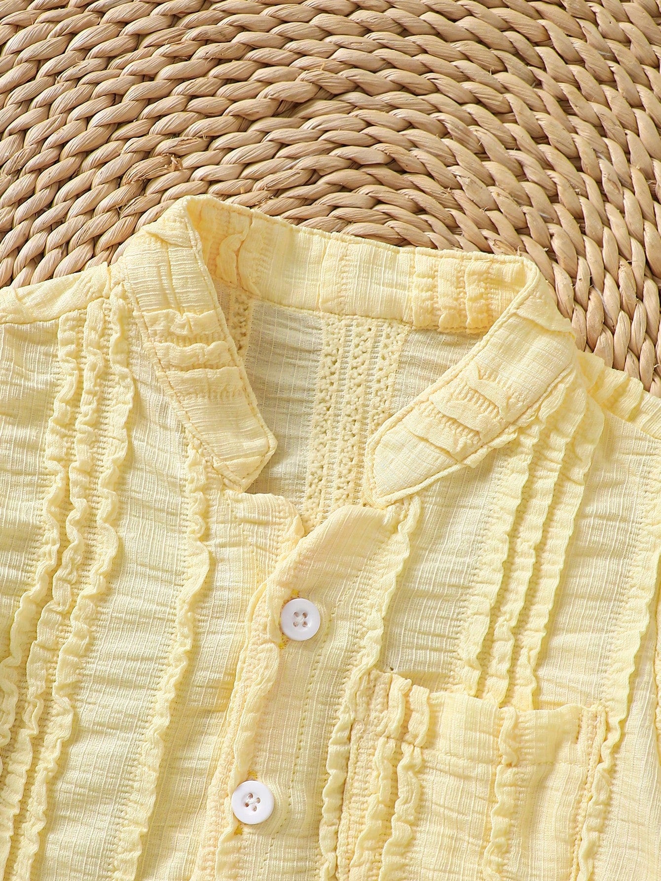 2pcs Boys Textured Mandarin Collar Shirt & Shorts Set - Buttercup