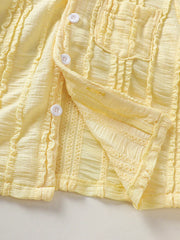 2pcs Boys Textured Mandarin Collar Shirt & Shorts Set - Buttercup