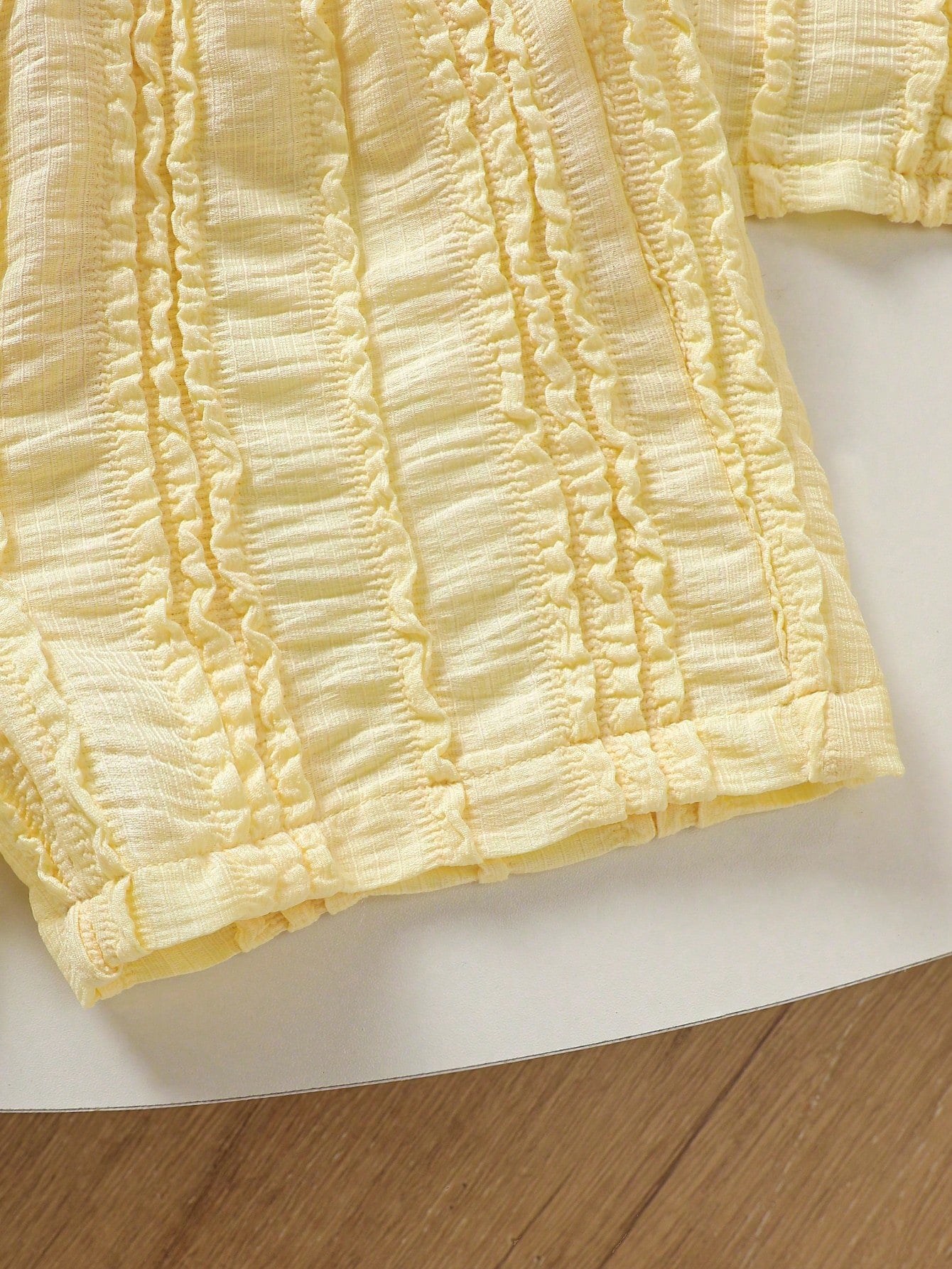 2pcs Boys Textured Mandarin Collar Shirt & Shorts Set - Buttercup