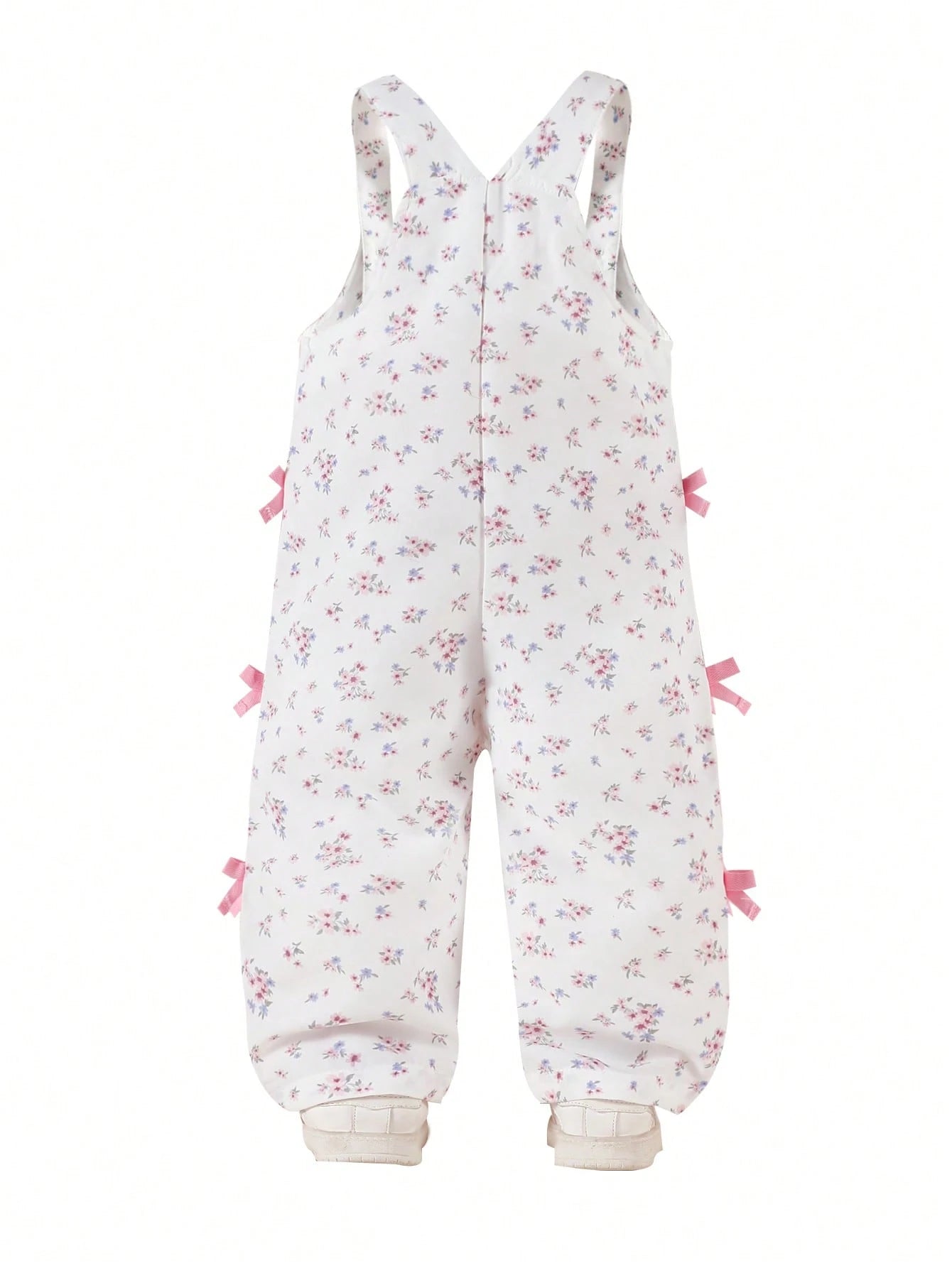 Girls Ditsy Floral Bow-Trim Dungaree Overalls - Ivory | 21 Century ...