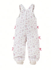 Girls Ditsy Floral Bow-Trim Dungaree Overalls - Ivory | 21 Century ...