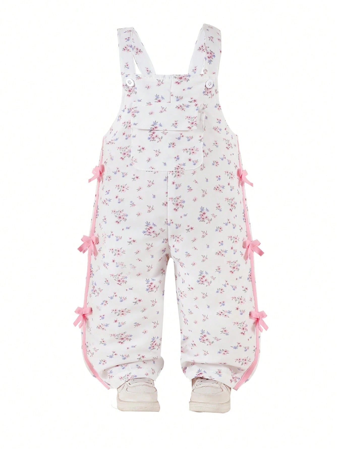 Girls Ditsy Floral Bow-Trim Dungaree Overalls - Ivory | 21 Century ...