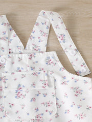 Girls Ditsy Floral Bow-Trim Dungaree Overalls - Ivory | 21 Century ...