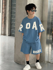 2pcs Big Boys ROAR Graphic Oversized Tee & Shorts Set - Slate Blue ...