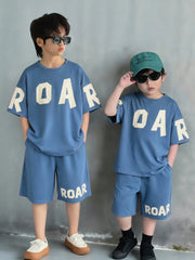 2pcs Big Boys ROAR Graphic Oversized Tee & Shorts Set - Slate Blue ...