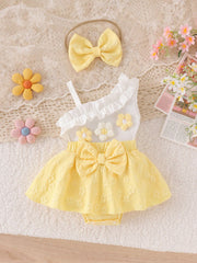 2pcs Baby Girls Floral Appliqué Ruffle Romper & Skirt Set - Butterc...