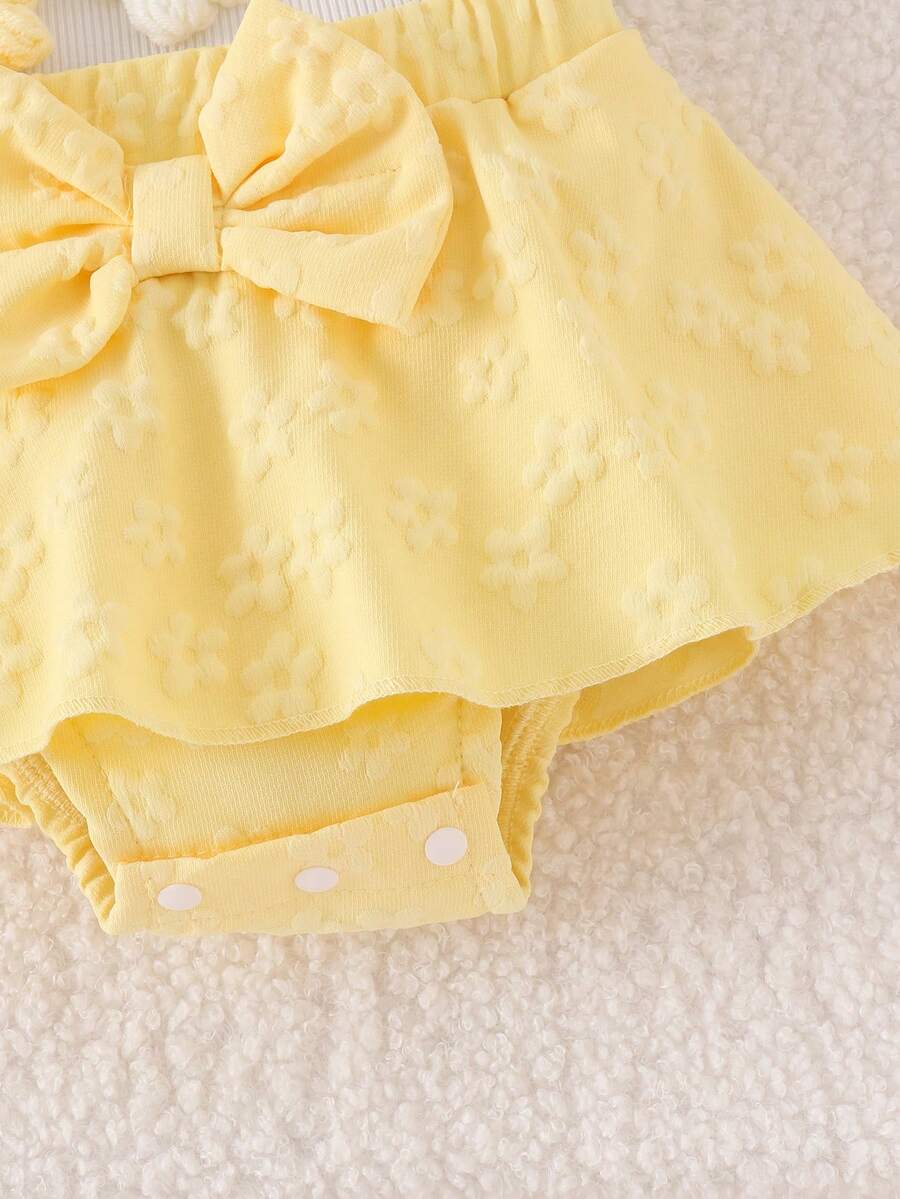 2pcs Baby Girls Floral Appliqué Ruffle Romper & Skirt Set - Butterc...