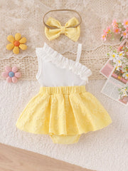 2pcs Baby Girls Floral Appliqué Ruffle Romper & Skirt Set - Butterc...