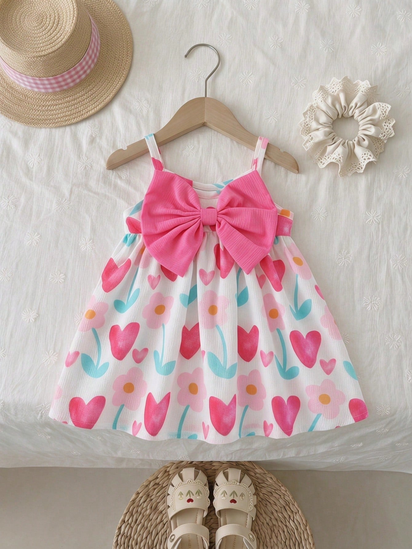Girls Heart Floral Print Bow Cami Dress - Ivory | 21 Century Kids
