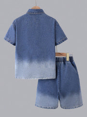 2pcs Big Boys Ombre Denim Shirt & Shorts Set - Cobalt | 21 Century ...