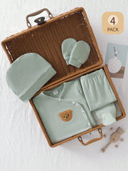 5pcs Baby Boys Bear Appliqué Wrap Top & Footed Pants Set - Sage | 2...