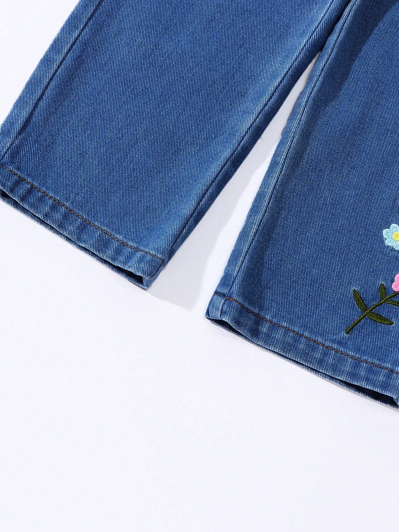 Little Girls Floral Embroidered Wide-Leg Denim Jeans - Cobalt | 21 ...