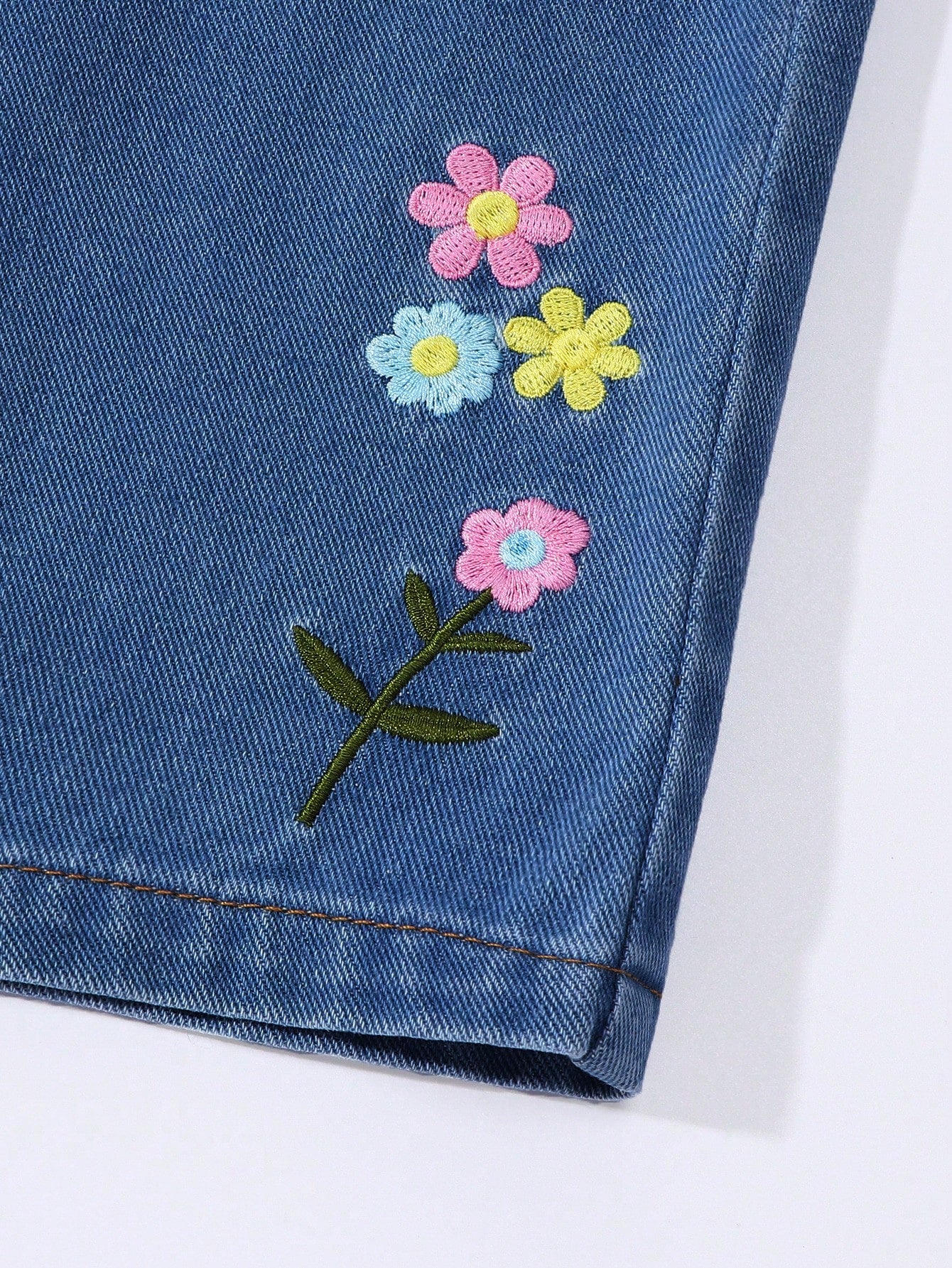 Little Girls Floral Embroidered Wide-Leg Denim Jeans - Cobalt | 21 ...