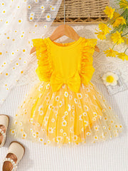 Baby Girls Daisy Tulle Lace Ruffle Bow Romper Dress - Buttercup | 2...