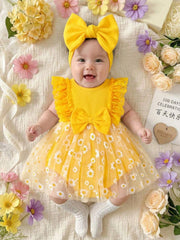 Baby Girls Daisy Tulle Lace Ruffle Bow Romper Dress - Buttercup | 2...