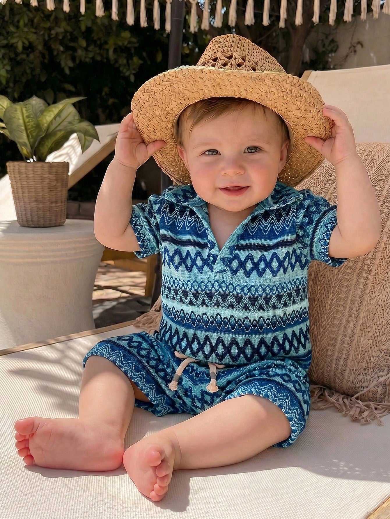 2pcs Boys Aztec Knit Polo Shirt & Shorts Set - Cerulean | 21 Centur...