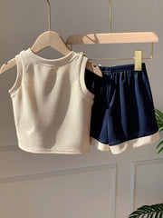 2pcs Boys Bravely Bear Graphic Tank Top & Shorts Set - Ecru | 21 Ce...