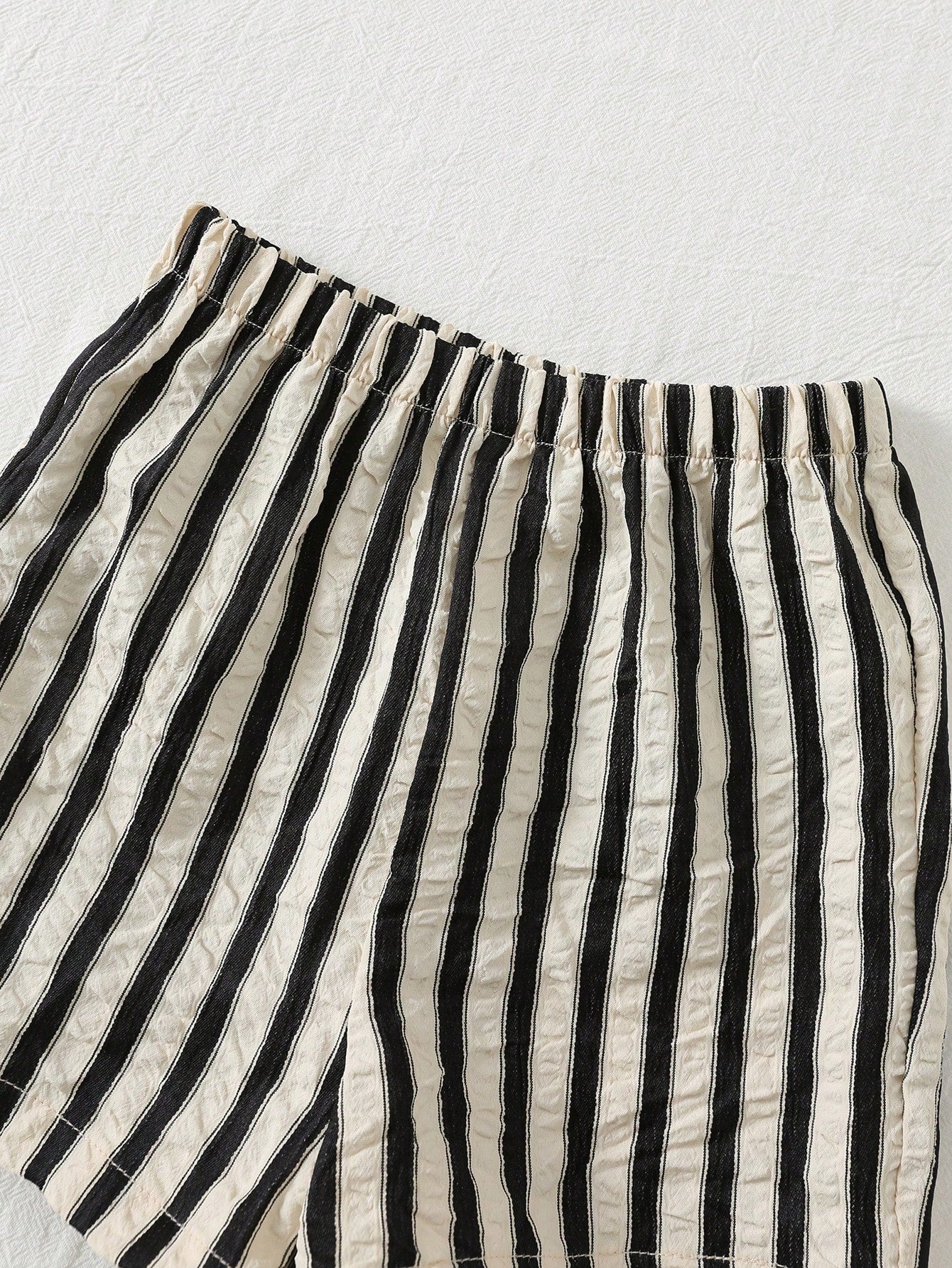 2pcs Boys Waffle Knit Tee & Striped Shorts Set - Ivory | 21 Century...