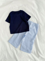 2pcs Boys Smiley Face Ribbed Tee & Seersucker Pants Set - Midnight ...