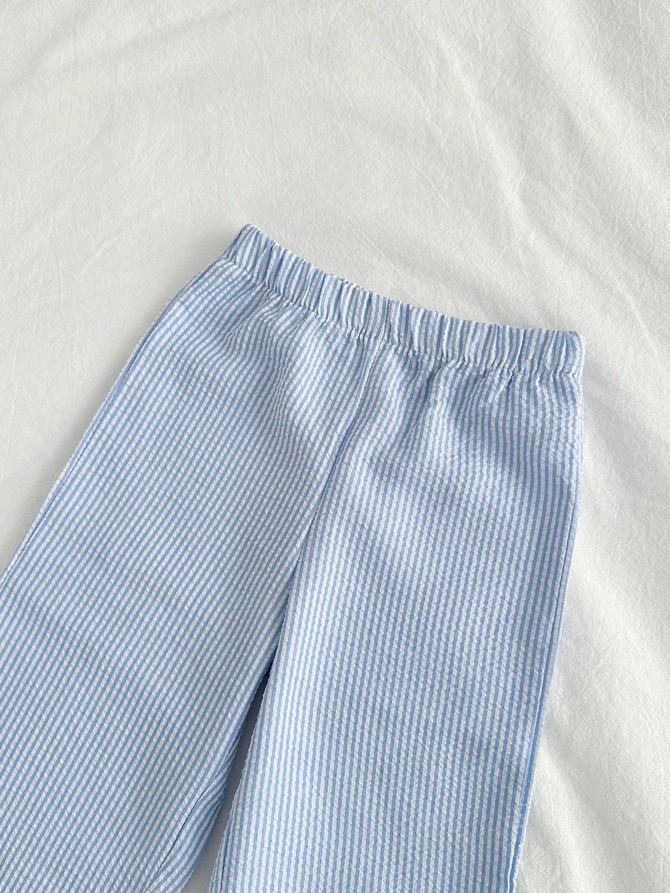 2pcs Boys Smiley Face Ribbed Tee & Seersucker Pants Set - Midnight ...