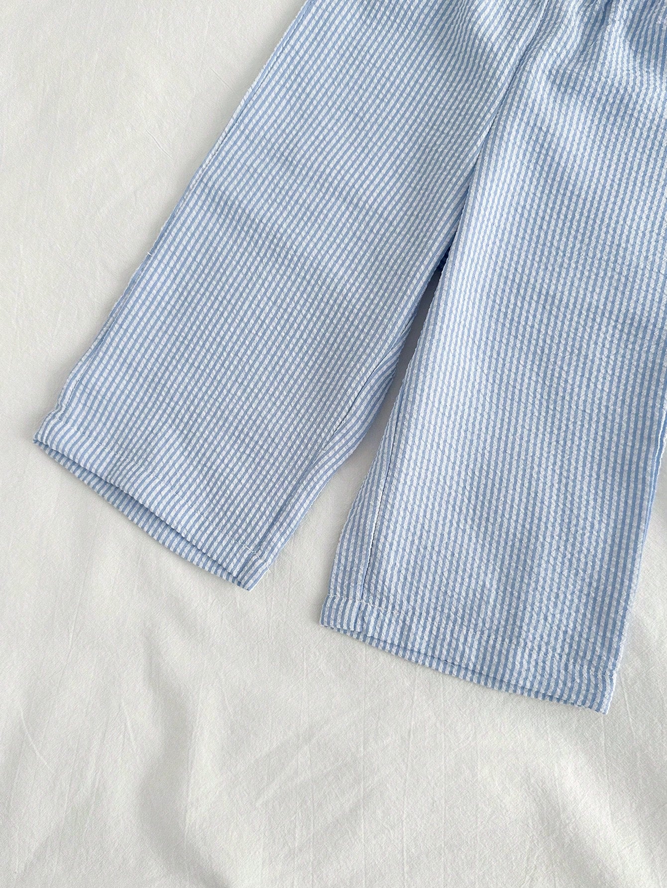 2pcs Boys Smiley Face Ribbed Tee & Seersucker Pants Set - Midnight ...