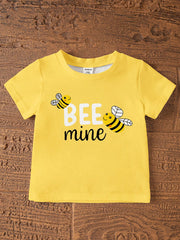 2pcs Girls Bee Graphic Tee & Allover Print Shorts Set - Buttercup