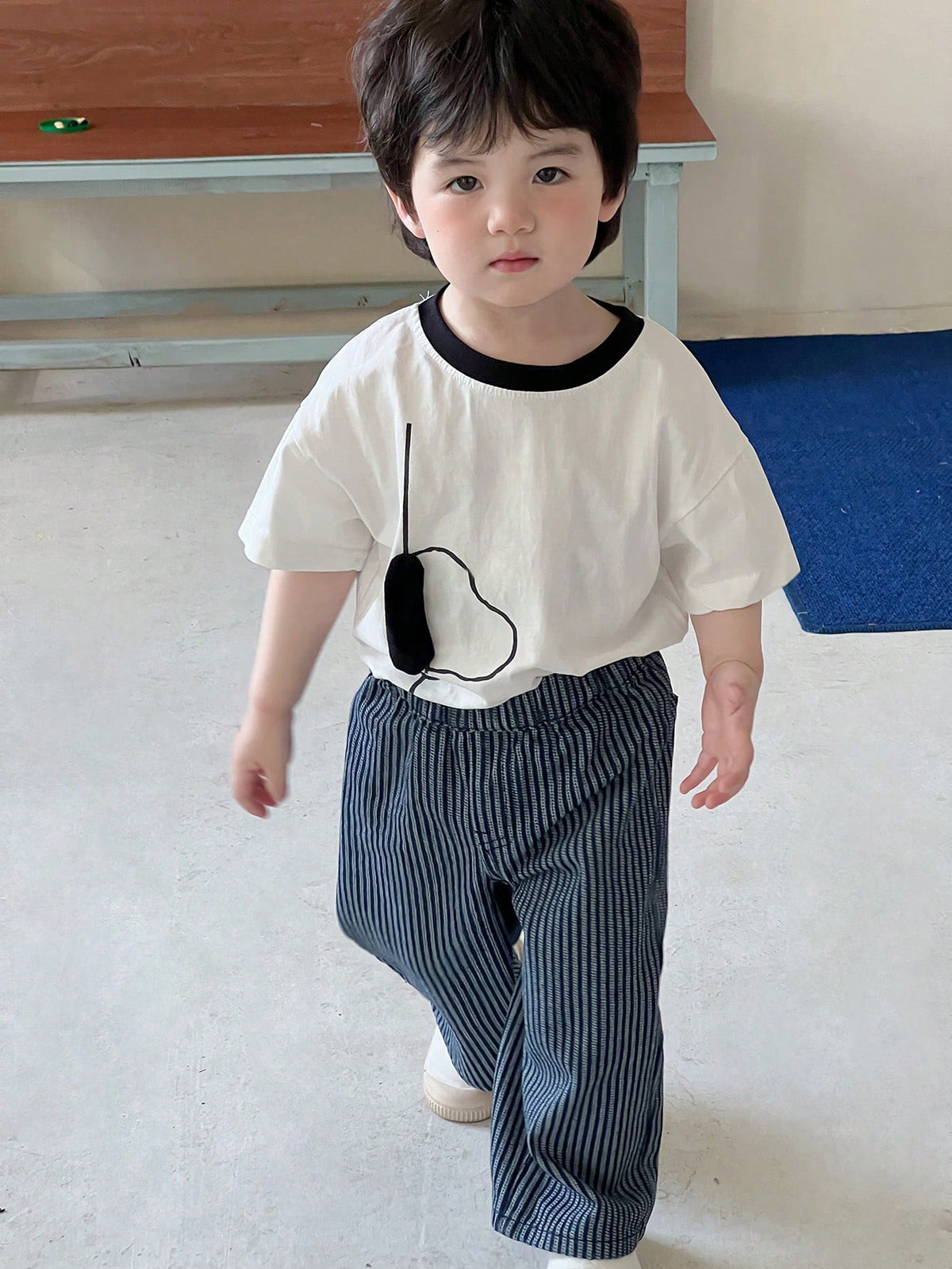 Boys Vertical Stripe Wide-Leg Denim Trousers - Midnight | 21 Centur...