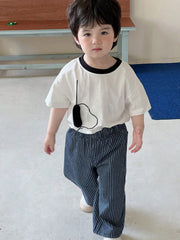Boys Vertical Stripe Wide-Leg Denim Trousers - Midnight | 21 Centur...