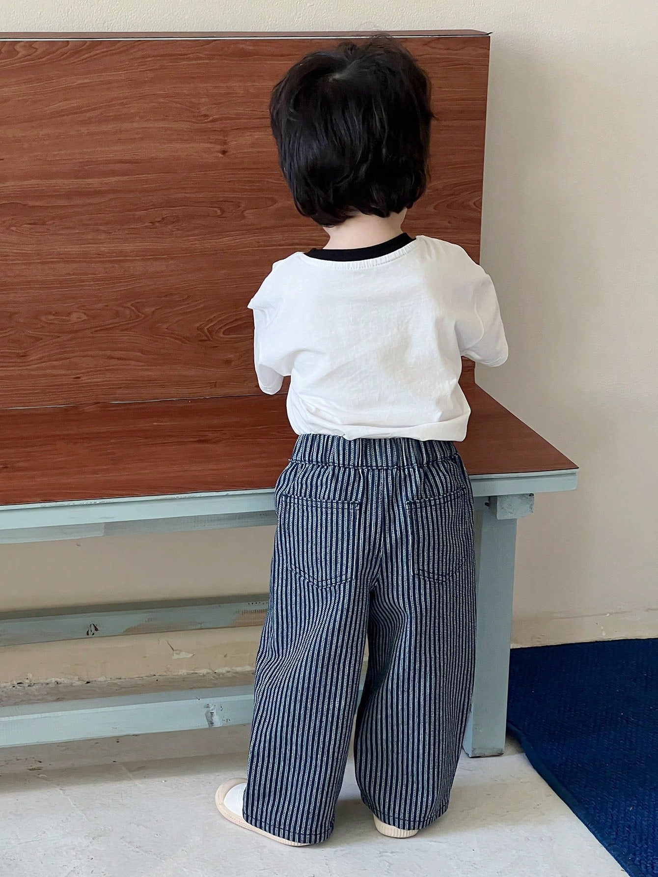 Boys Vertical Stripe Wide-Leg Denim Trousers - Midnight | 21 Centur...