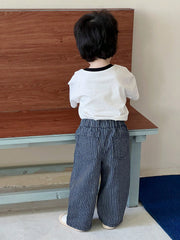 Boys Vertical Stripe Wide-Leg Denim Trousers - Midnight | 21 Centur...