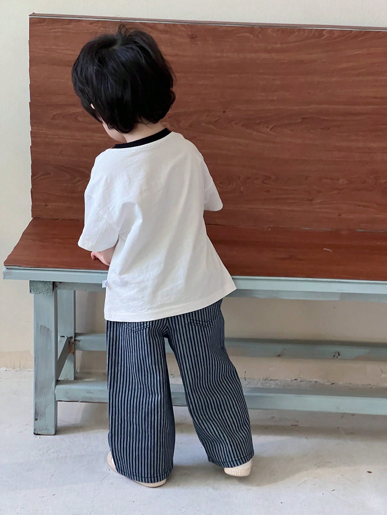 Boys Vertical Stripe Wide-Leg Denim Trousers - Midnight | 21 Centur...