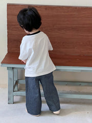 Boys Vertical Stripe Wide-Leg Denim Trousers - Midnight | 21 Centur...