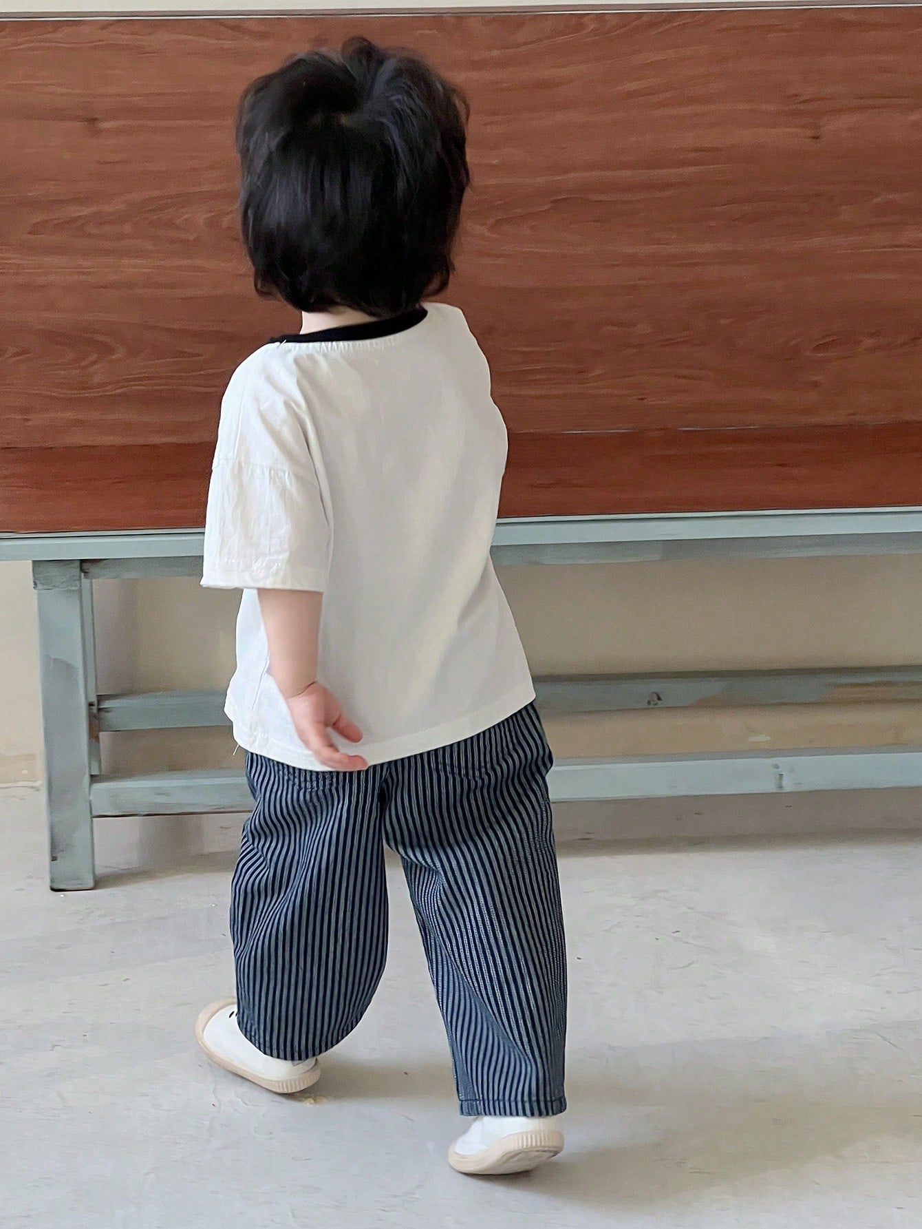 Boys Vertical Stripe Wide-Leg Denim Trousers - Midnight | 21 Centur...