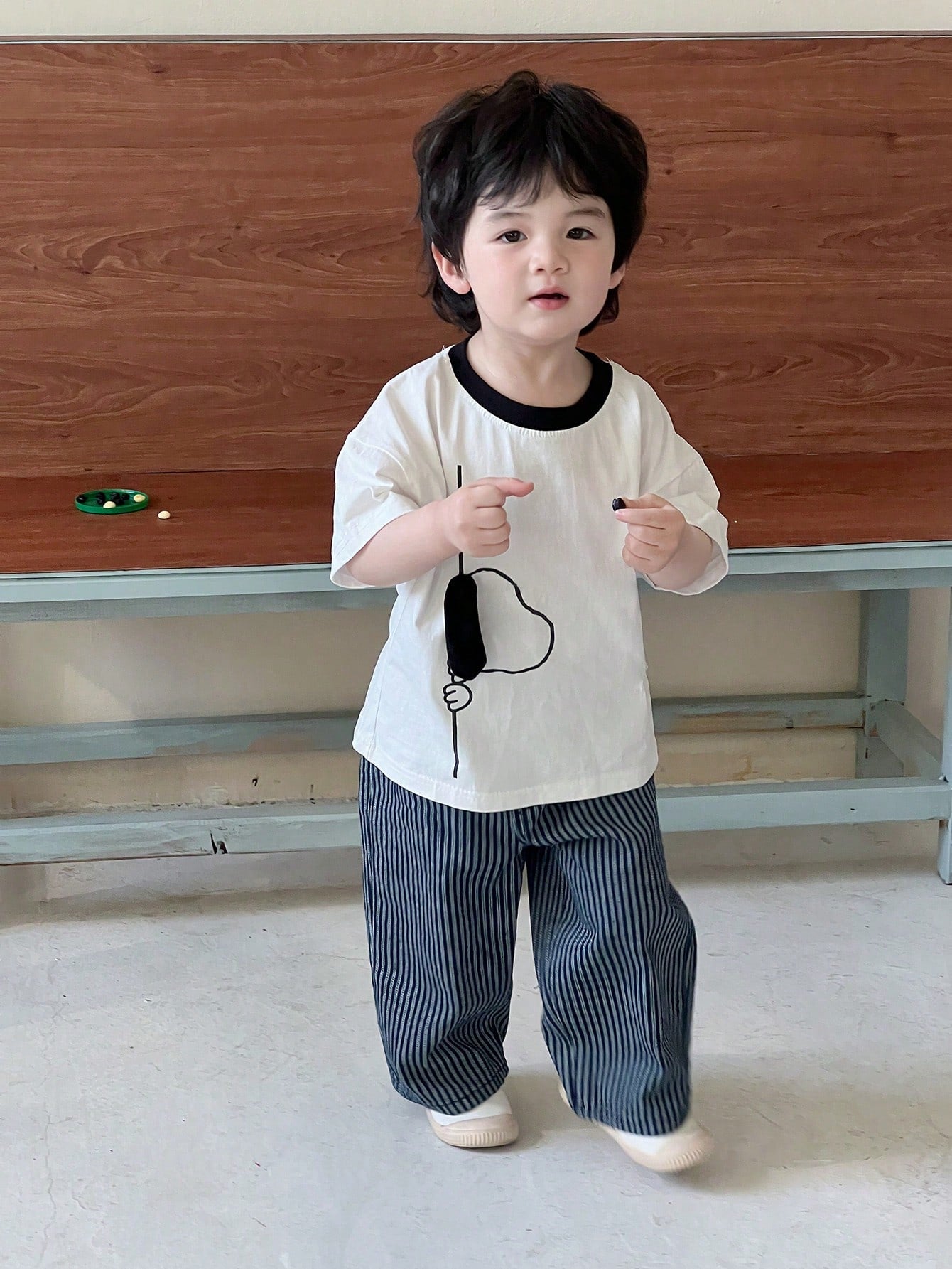 Boys Vertical Stripe Wide-Leg Denim Trousers - Midnight | 21 Centur...