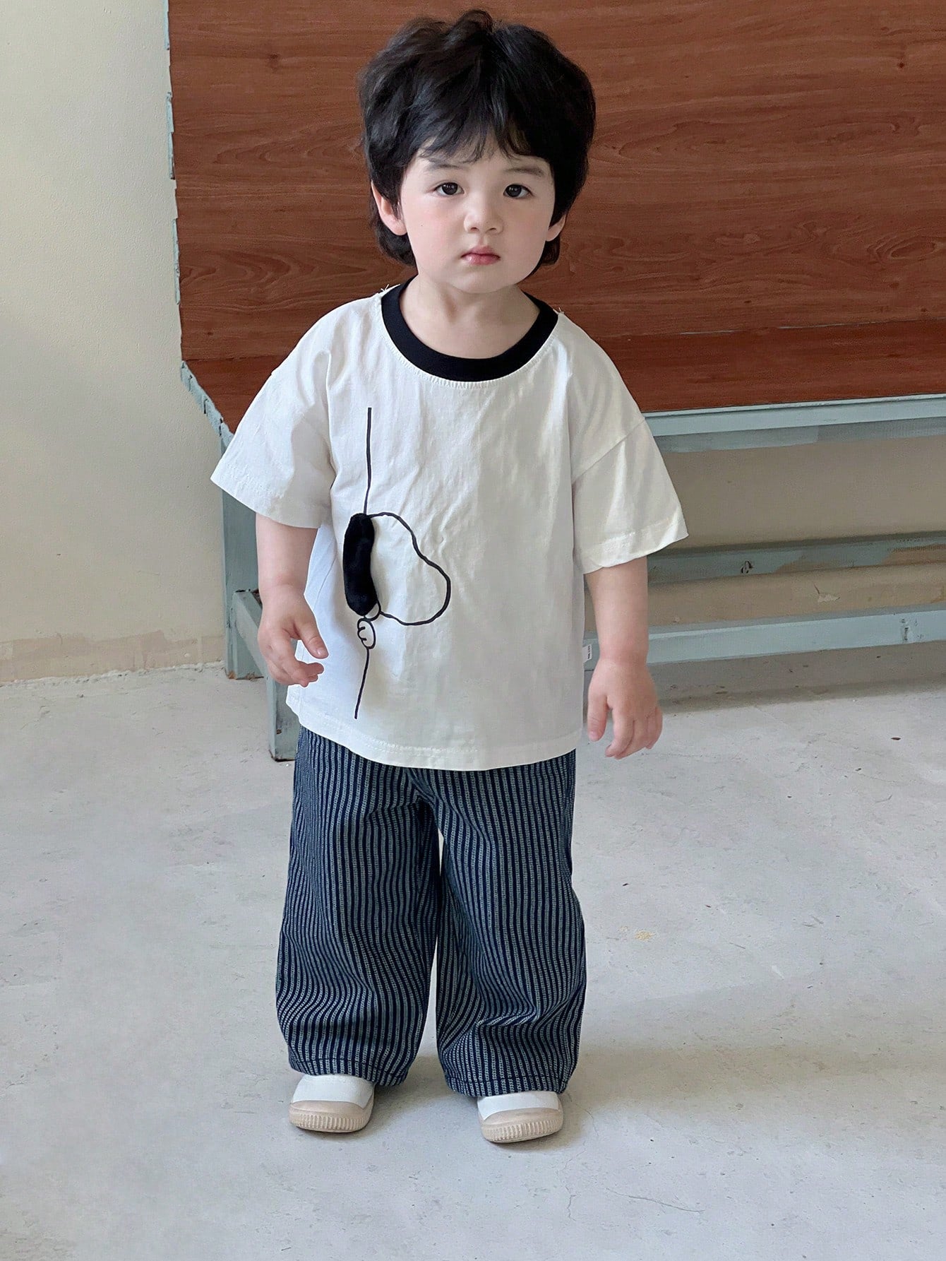 Boys Vertical Stripe Wide-Leg Denim Trousers - Midnight | 21 Centur...