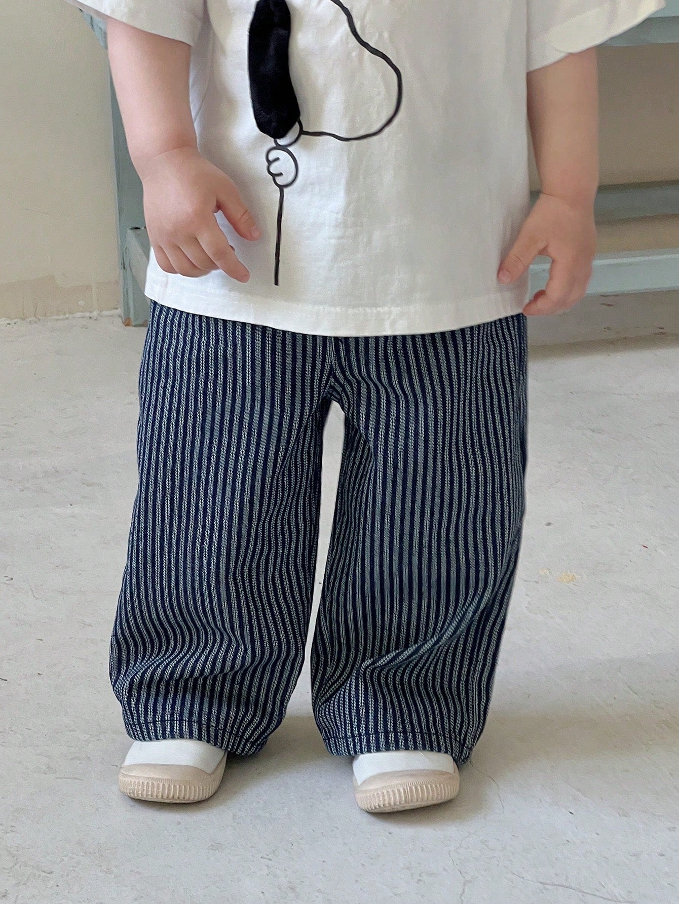 Boys Vertical Stripe Wide-Leg Denim Trousers - Midnight | 21 Centur...