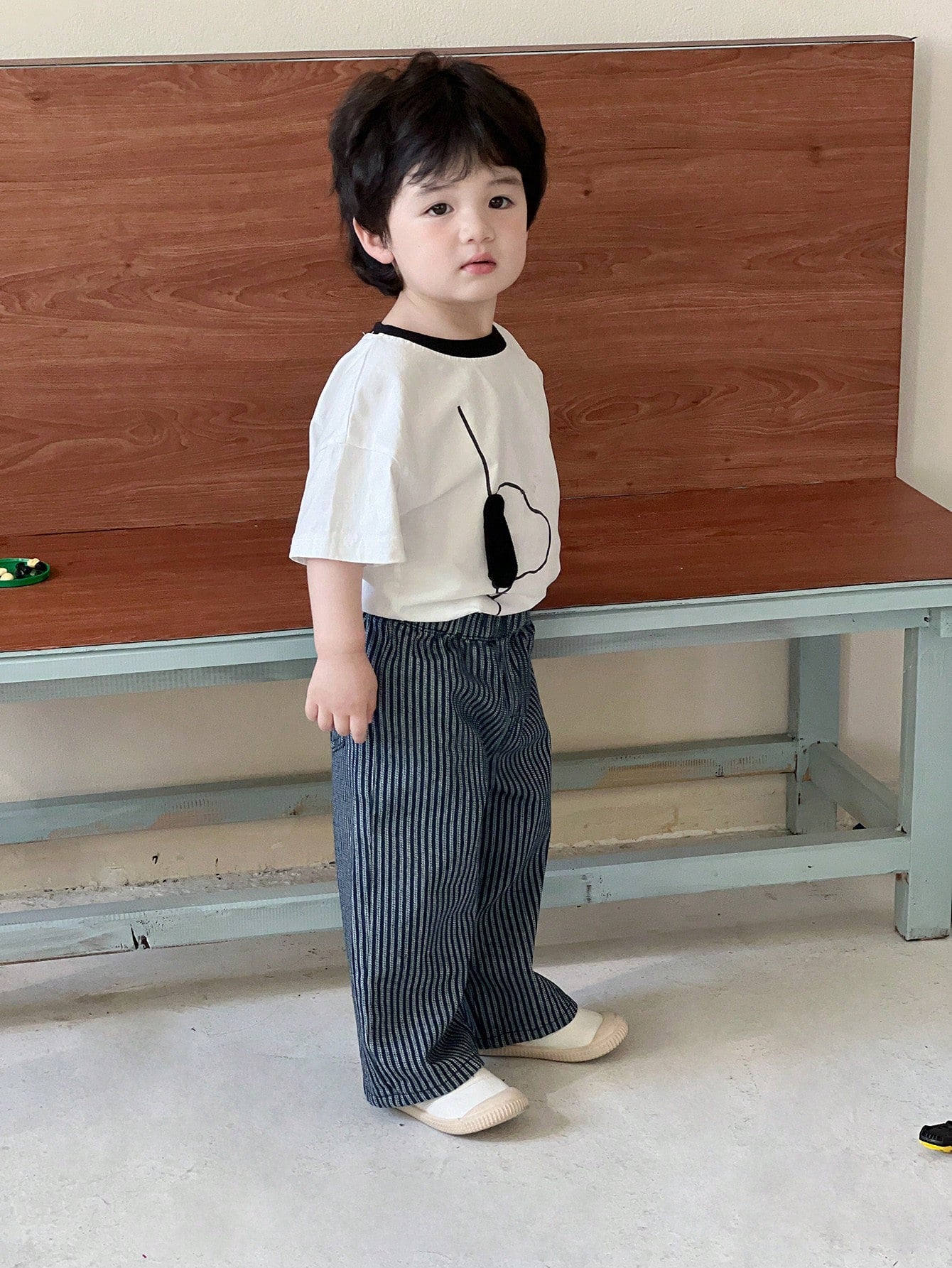 Boys Vertical Stripe Wide-Leg Denim Trousers - Midnight | 21 Centur...