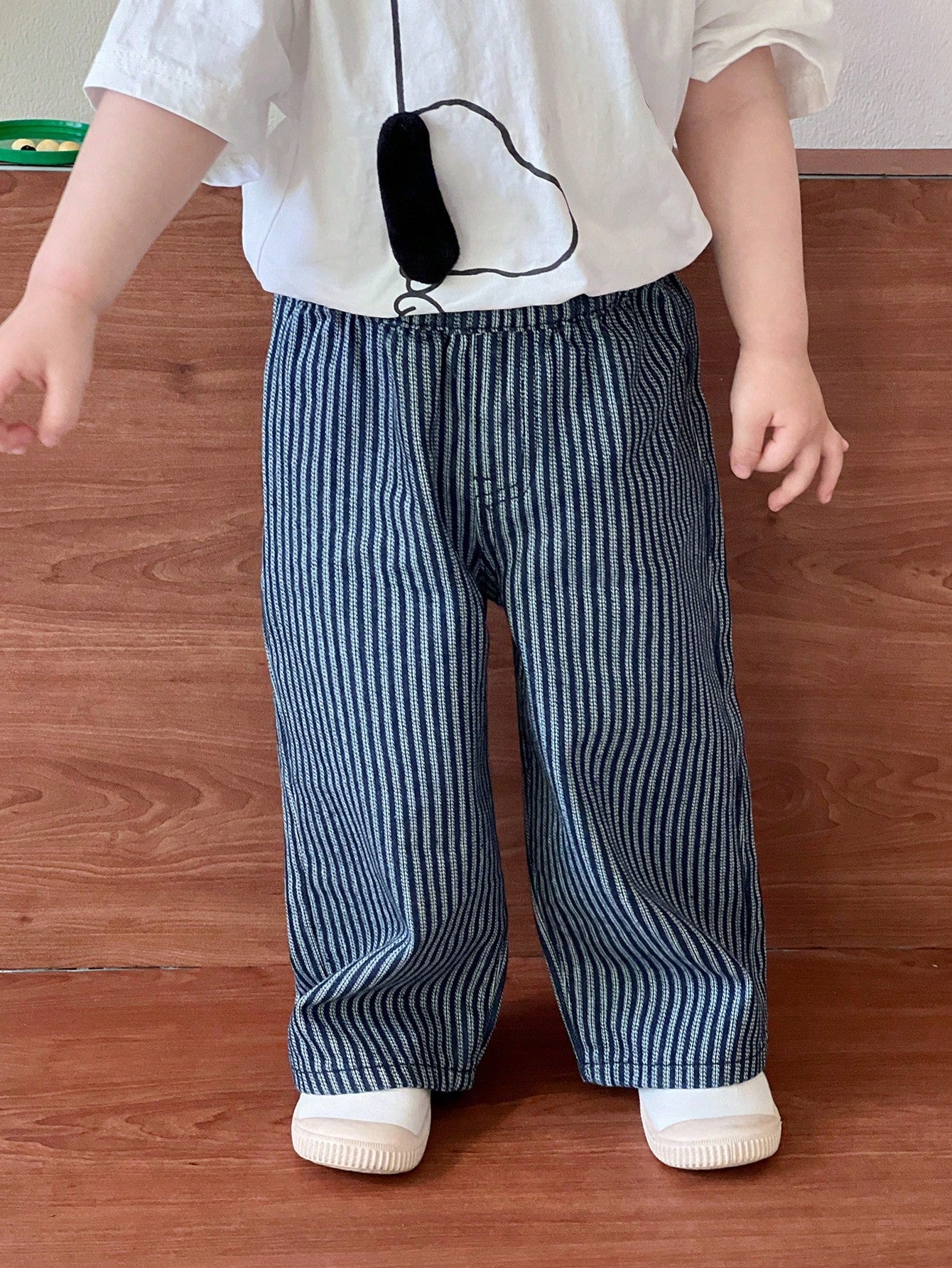 Boys Vertical Stripe Wide-Leg Denim Trousers - Midnight | 21 Centur...