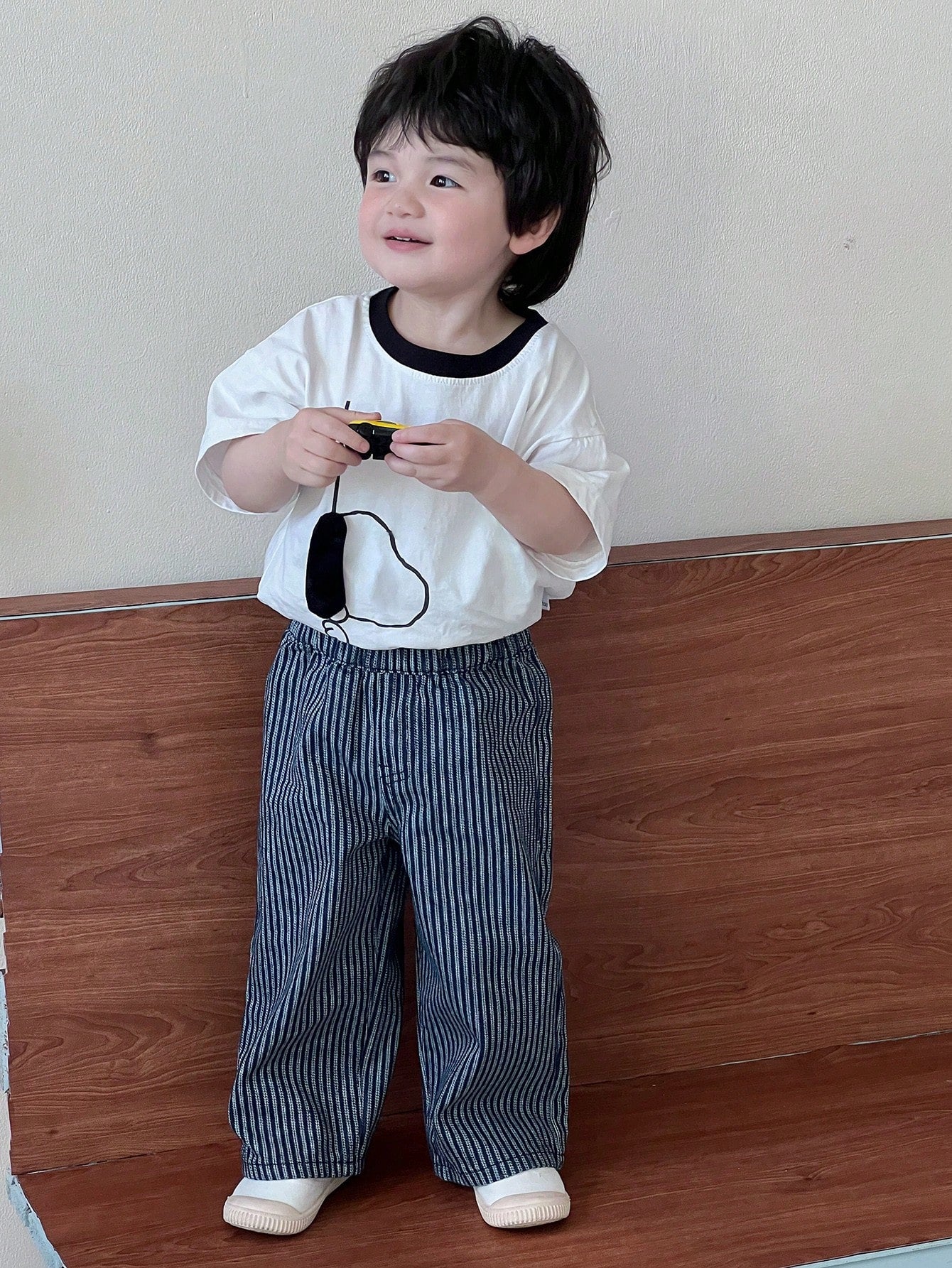 Boys Vertical Stripe Wide-Leg Denim Trousers - Midnight | 21 Centur...