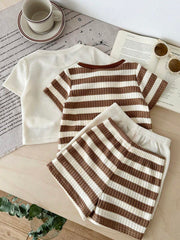 4pcs Boys Waffle Knit Bear Tee & Shorts Set - Ivory