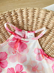 2pcs Girls Hibiscus Print Halter Top & Shorts Set - Isabelline