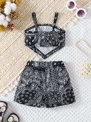 2pcs Girls Paisley Bandana Cami Top & Shorts Set - Onyx | 21 Centur...