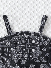 2pcs Girls Paisley Bandana Cami Top & Shorts Set - Onyx | 21 Centur...