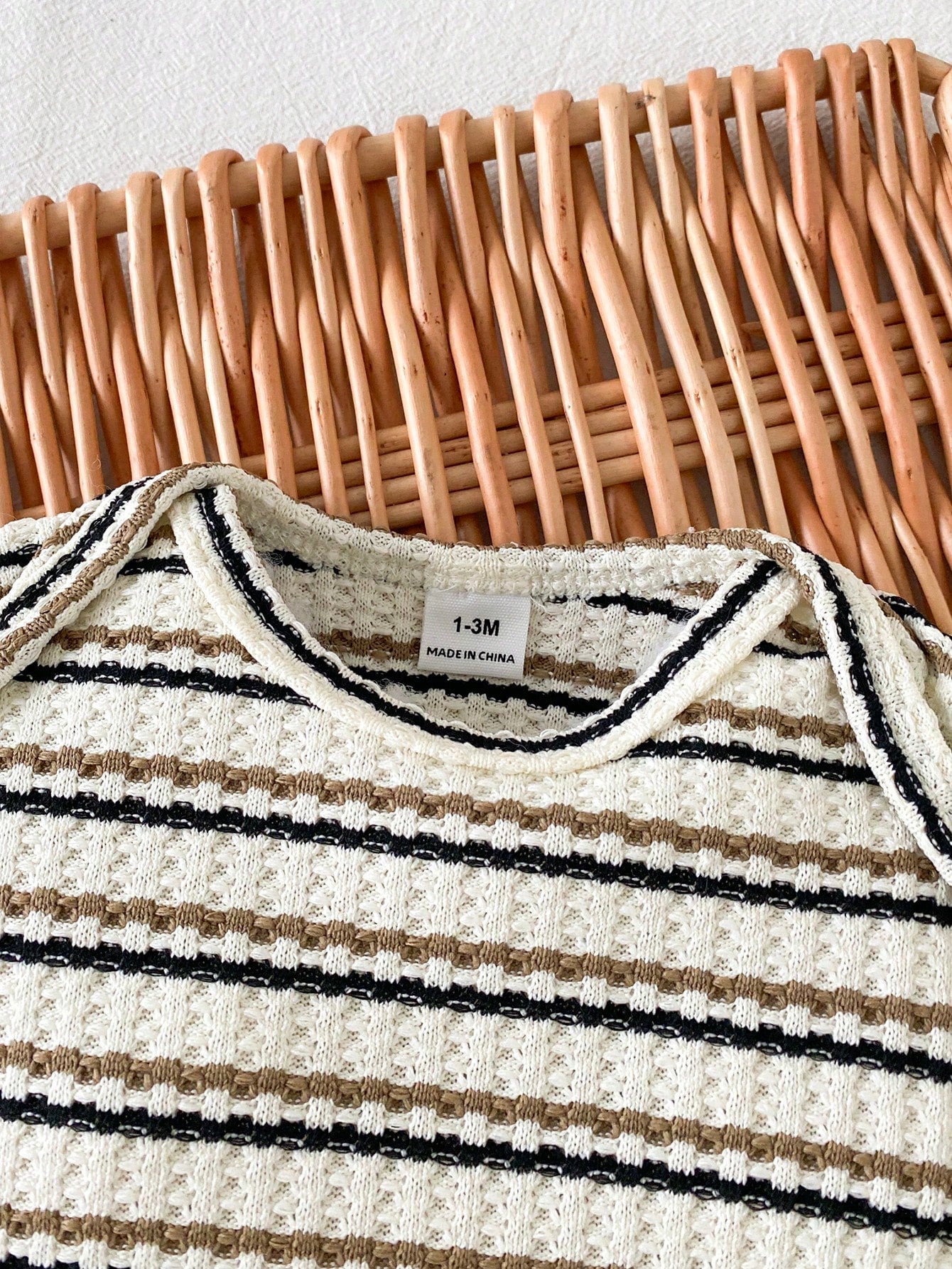 Baby Boys Bear Embroidered Waffle Knit Set - Latte