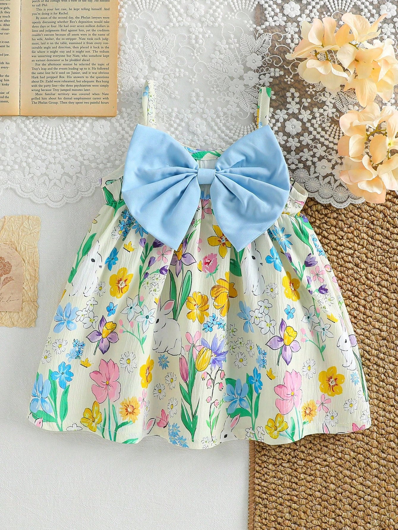 Girls Bunny Floral Print Oversized Bow Cami Dress - Isabelline | 21...