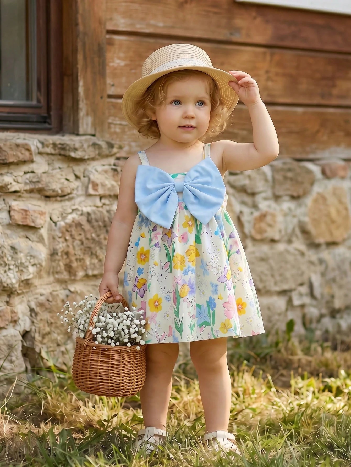 Girls Bunny Floral Print Oversized Bow Cami Dress - Isabelline | 21...